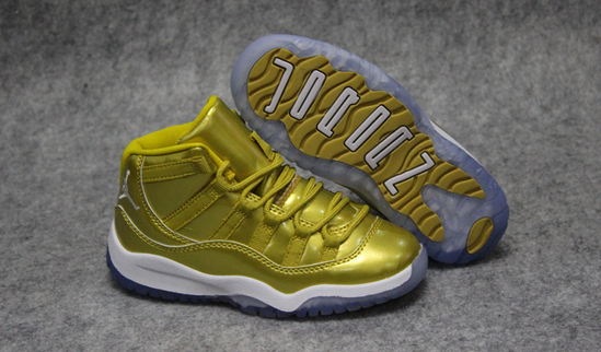 2017 Air Jordan 11 Gold White Kids Shoes - Click Image to Close